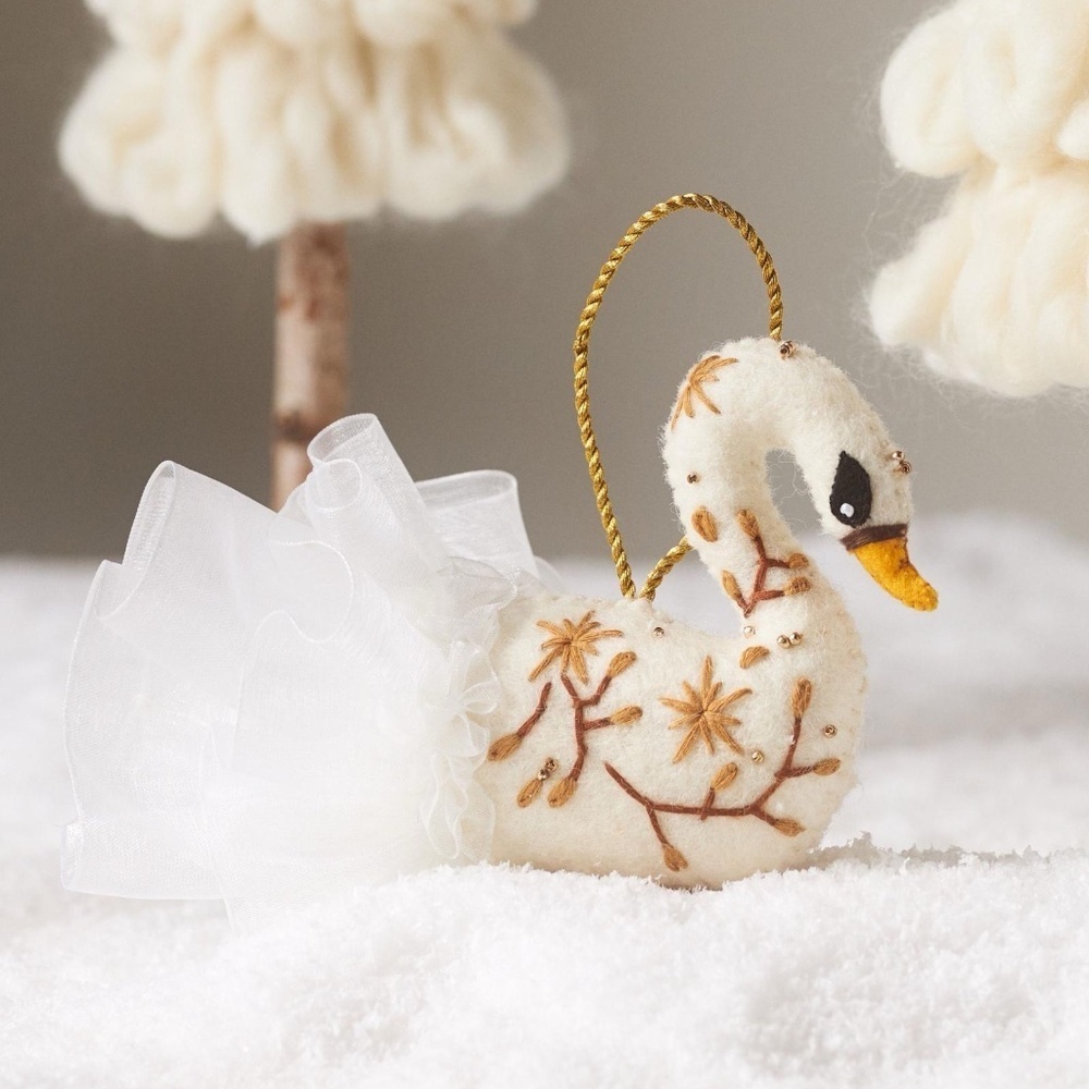 NWT Anthropologie Felt  Swan Winter Ballet Christmas Ornament